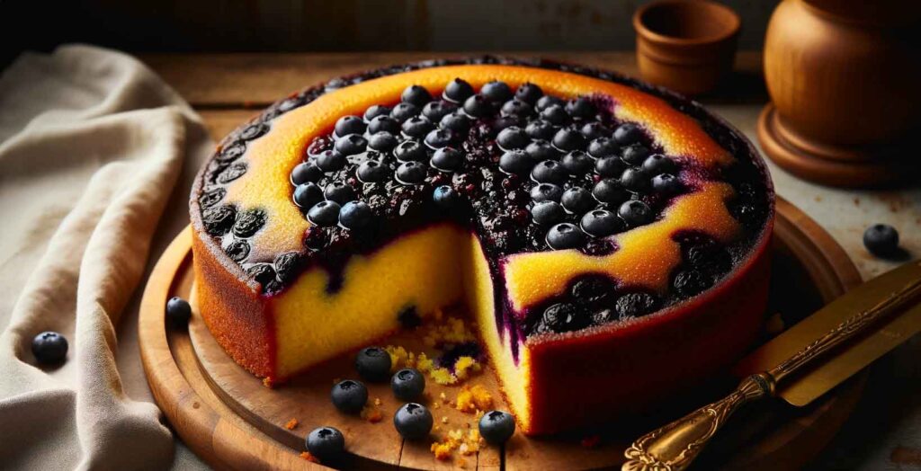 Blaubeer Zitronen Kuchen auf dem Kopf