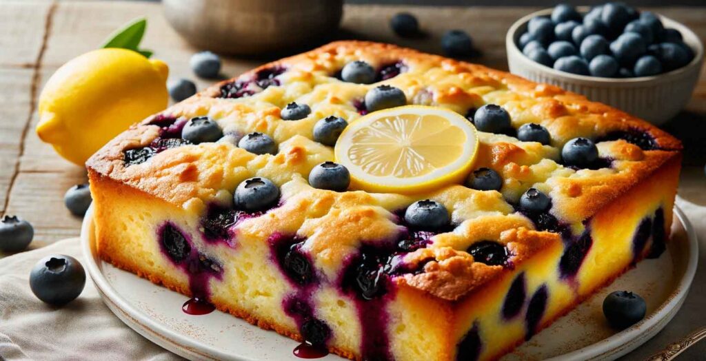 Zitronen-Blaubeer-Schüttkuchen-Rezept